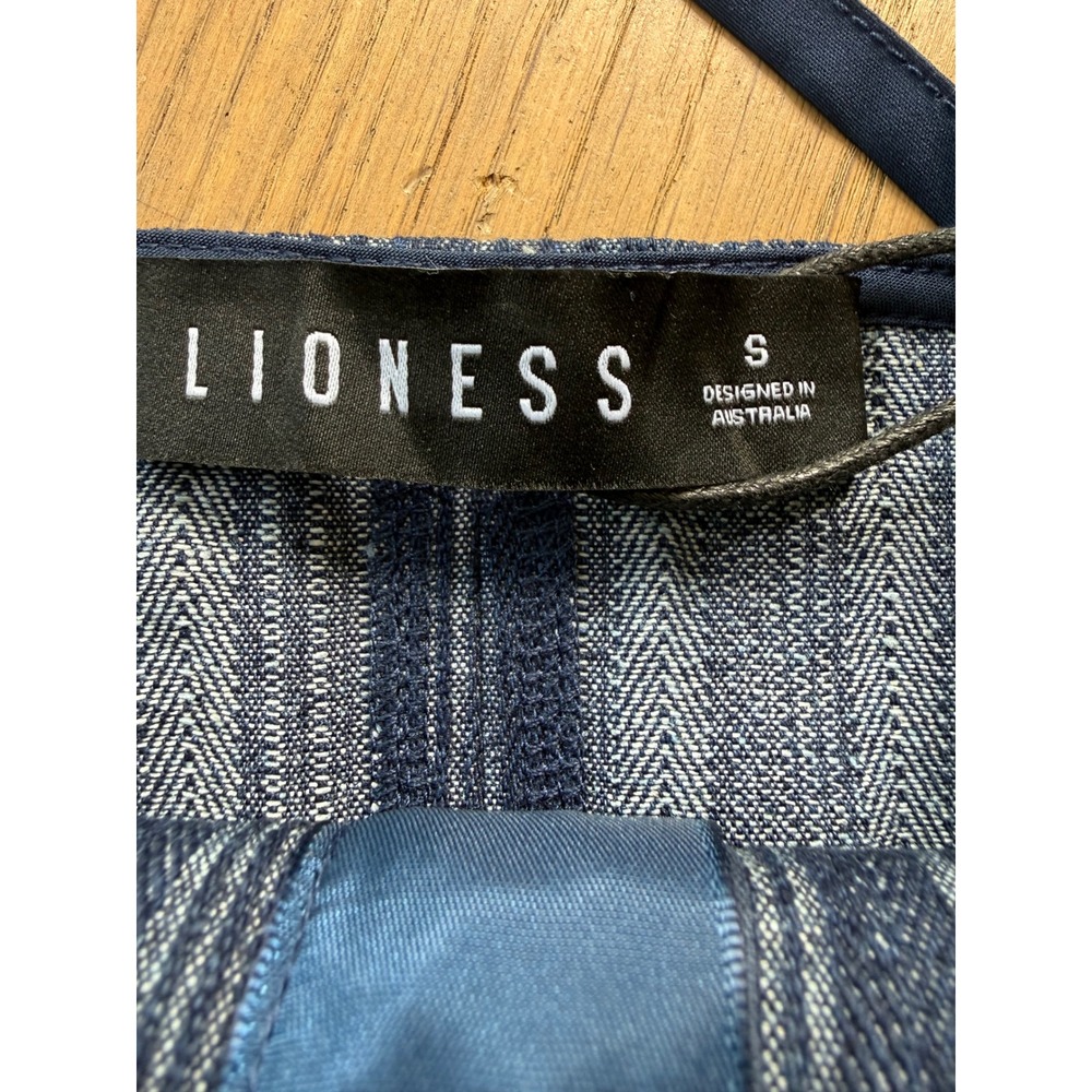 Lioness Charismatic Pinstripe Denim Set Corset Top S and Flare Jeans XS Blue - Picture 8 of 16
